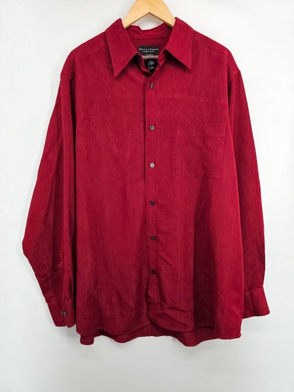 Crazy Horse Claiborne Men's XL Burgundy Paisley Jacquard Rayon Button-up Shirt
